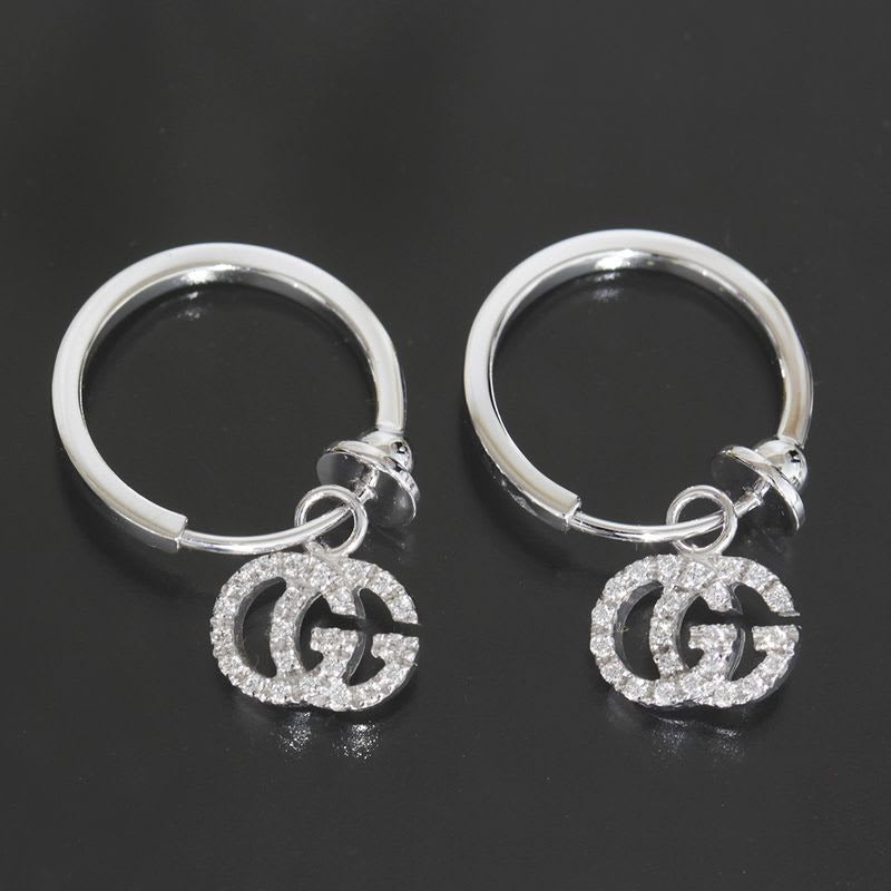Gucci GG Running Diamond Earrings Hoop AU 750 Box E1497 — view 2