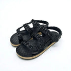 Chanel Sandals Shoes Leather Black Coco Mark Chain Velcro