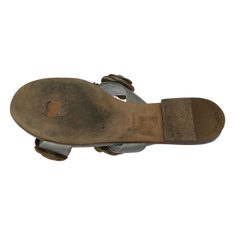 Chanel Camellia Flower Mule Sandals Silver 35 — view 4