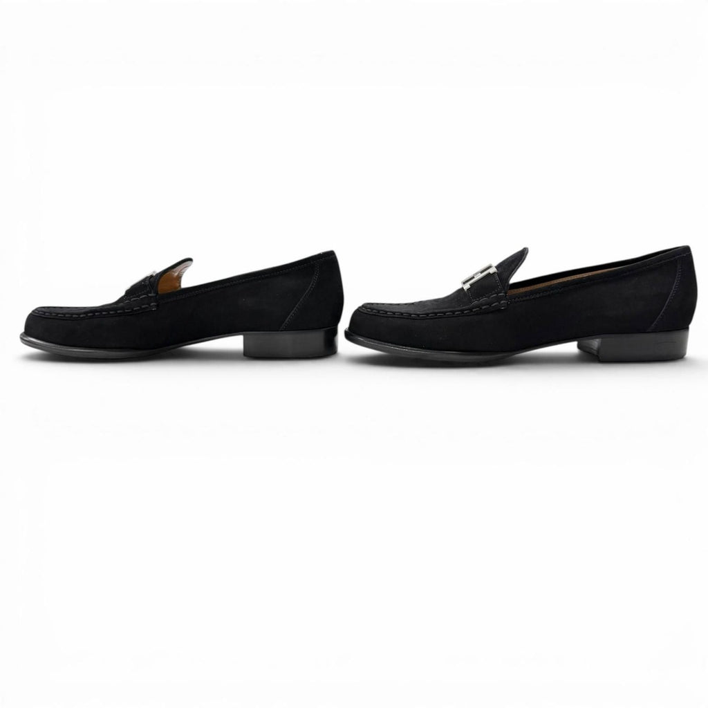 Hermes Vintage Constance Silver Hhardware Suede Leather Loafer Black 40 — view 2