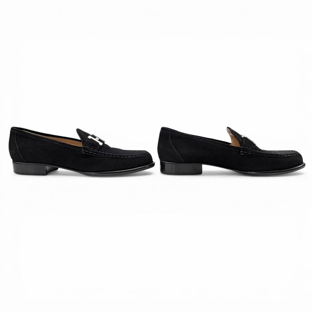 Hermes Vintage Constance Silver Hhardware Suede Leather Loafer Black 40 — view 3