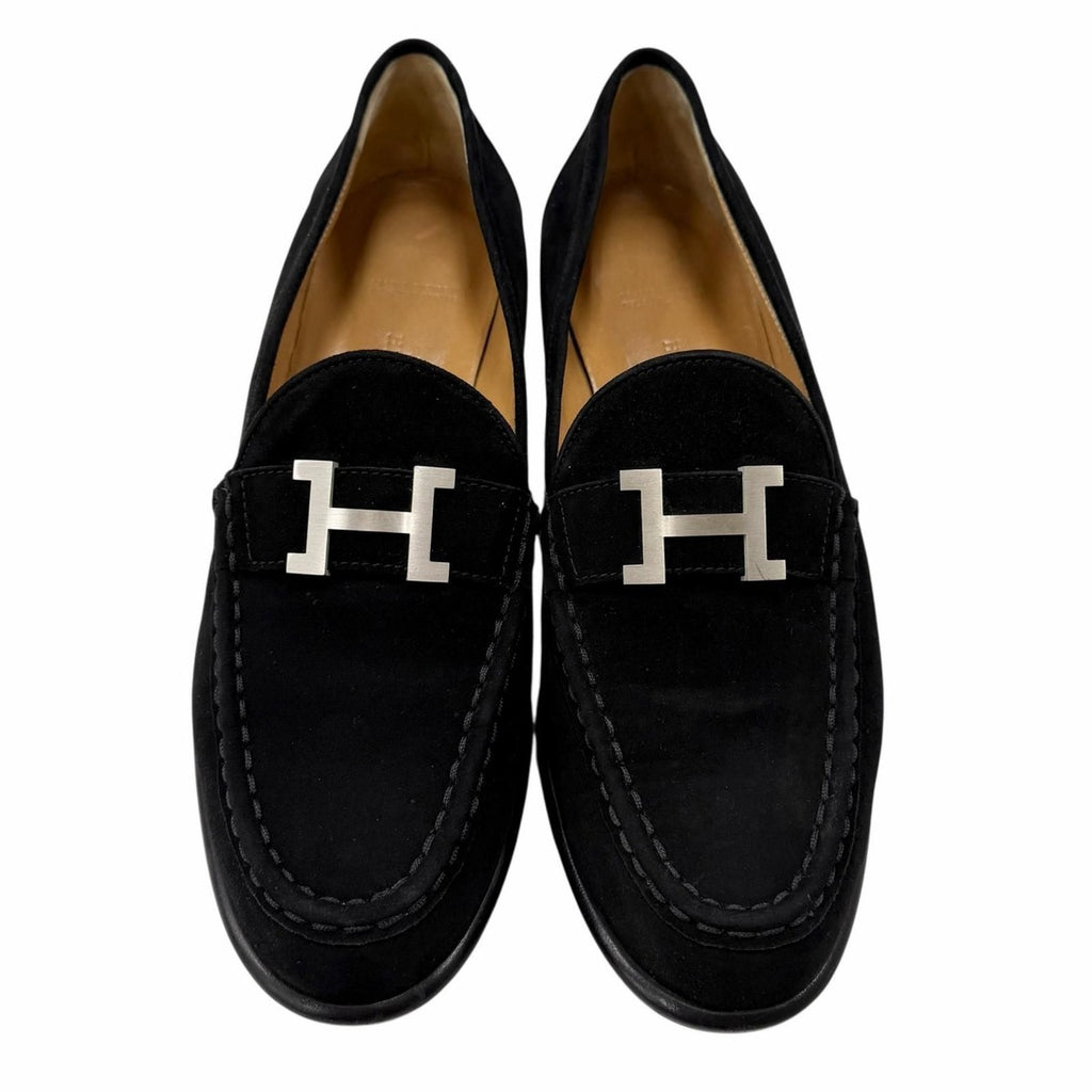 Hermes Vintage Constance Silver Hhardware Suede Leather Loafer Black 40 — view 6
