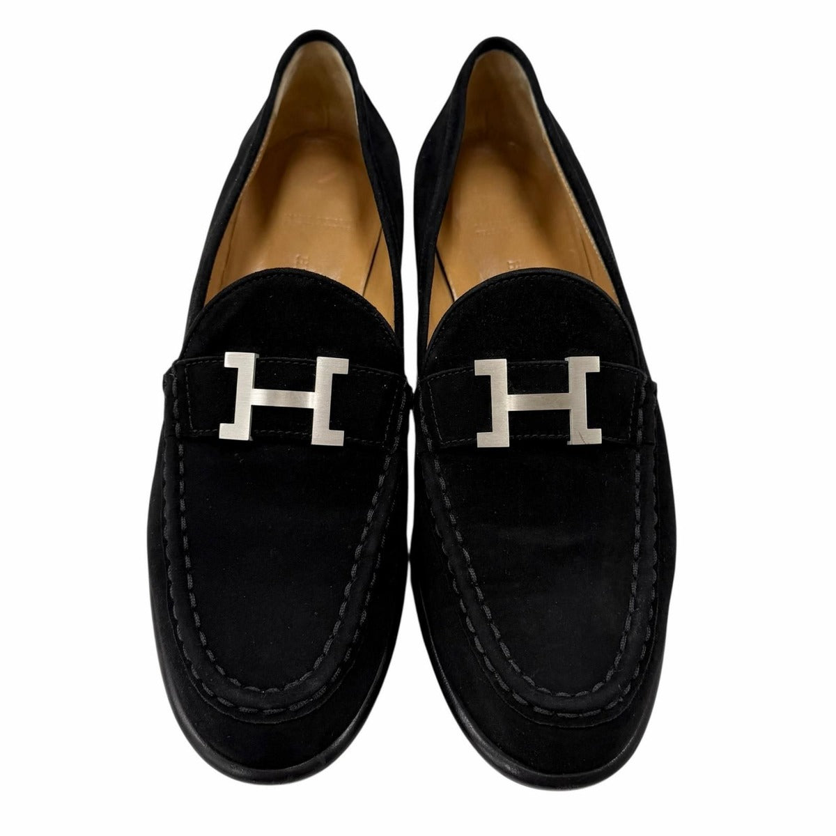 Hermes Vintage Constance Silver Hhardware Suede Leather Loafer Black 40 — view 6