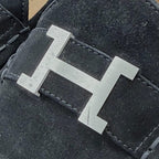 Hermes Vintage Constance Silver Hhardware Suede Leather Loafer Black 40 — view 8
