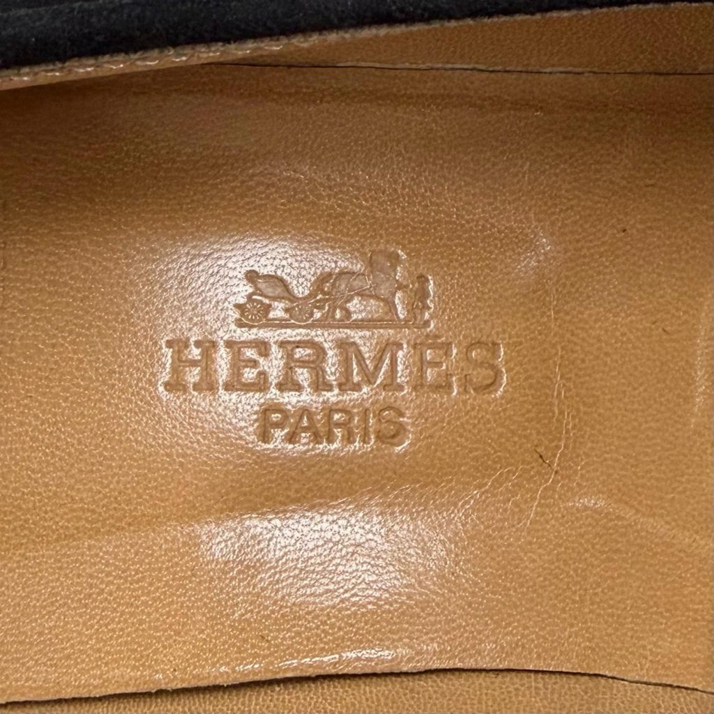 Hermes Vintage Constance Silver Hhardware Suede Leather Loafer Black 40 — view 9