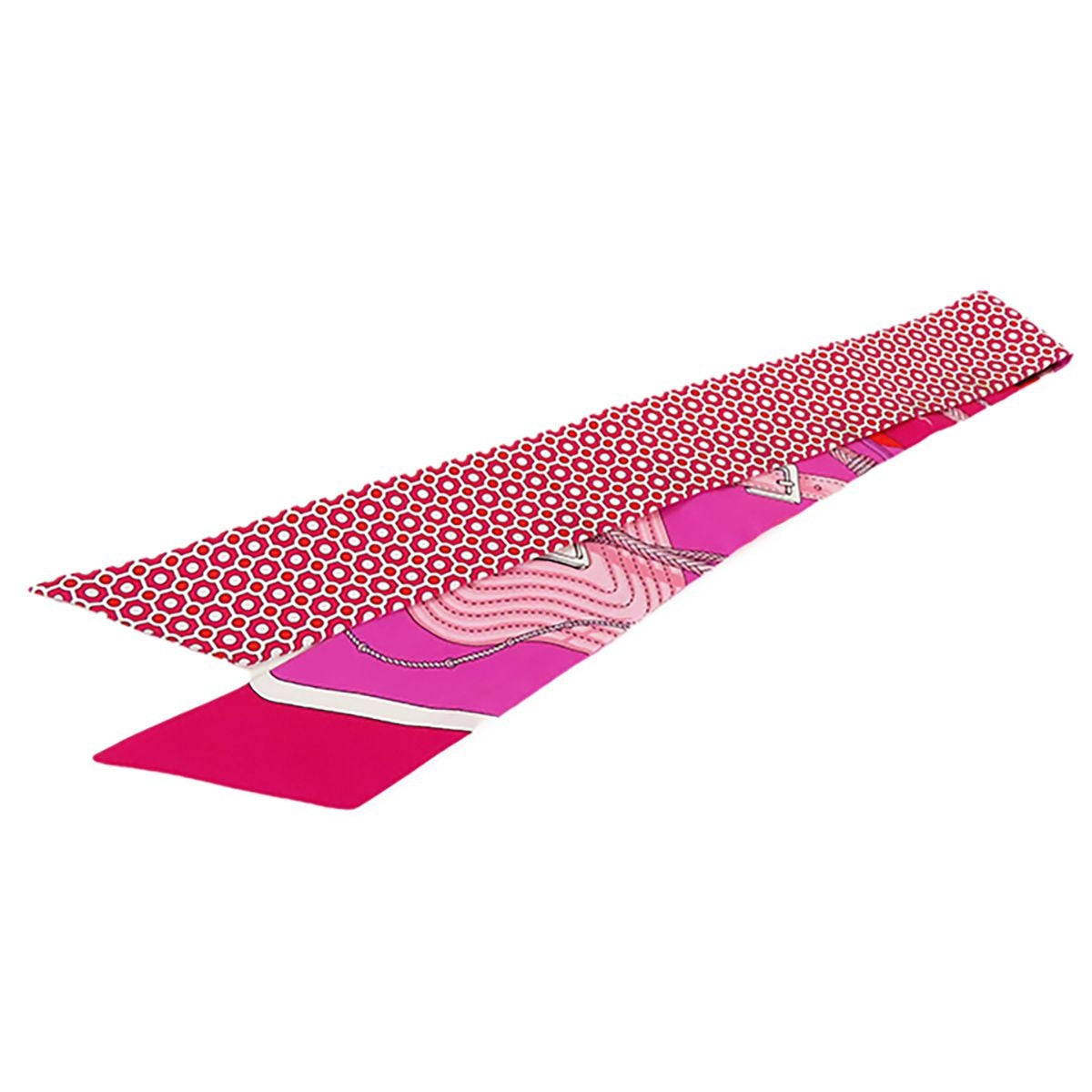 Hermes Twilly Pink Red Silk Clic Clac Modern Cannage Scarf — view 2