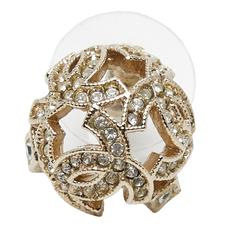 Chanel CC Logo Earrings One Side Only Gold Plated Rhinestone