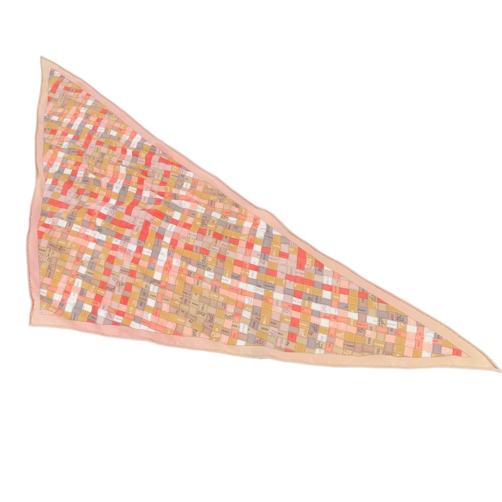 Hermes Tag Lozange Bolduc Pattern Silk 100% Triangle Scarf