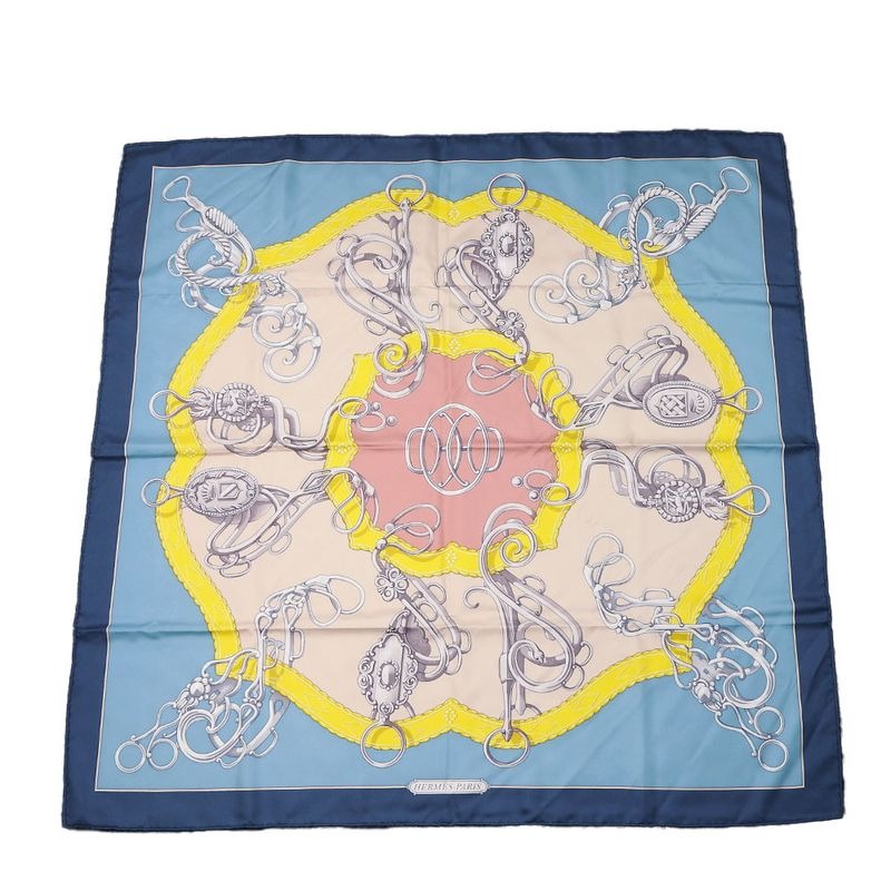 Hermes Scarf Carre 90 Silk Multicolor Ice Blue Yellow LIFT Profile