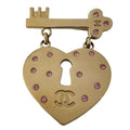 Chanel Heart Lock Gold Plated Pink Brooch