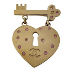 Chanel Heart Lock Gold Plated Pink Brooch