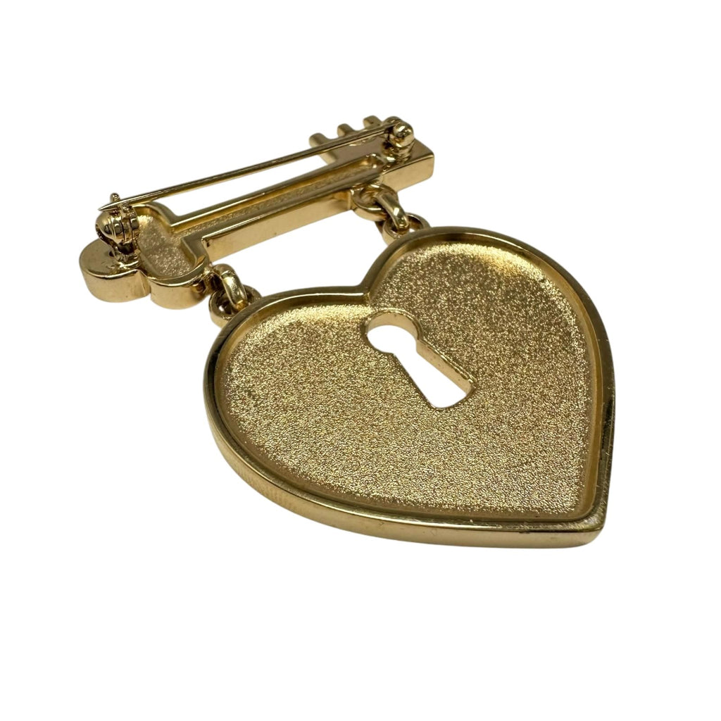 Chanel Heart Lock Gold Plated Pink Brooch — view 2