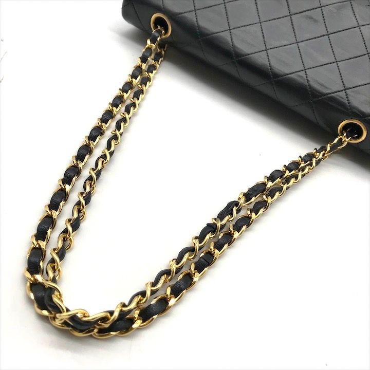 Chanel CC Logo Quilted 25 Double Flap Chain Lambskin Shoulder Bag Black — view 6