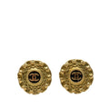 Chanel CC Logo Round Earrings Gold Black Plated