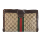 Gucci Vintage Sherry Line Beige Brown GG Supreme Canvas Clutch