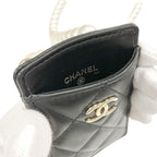 Chanel Card Case Holder Pass Black Gold Coco Mark Quilted Pearl — view 6