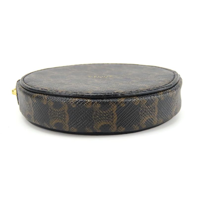 Celine Coin Case Triomphe 10 D222 Bq3.38 no Leather Black Brown Gold Hardware — view 4