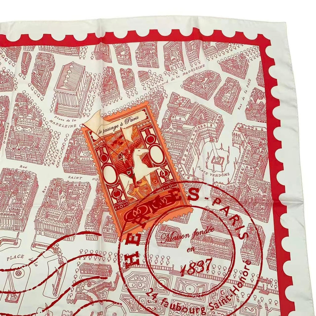 Hermes Carre 90 de Passage a Paris Silk Scarf Red — view 3