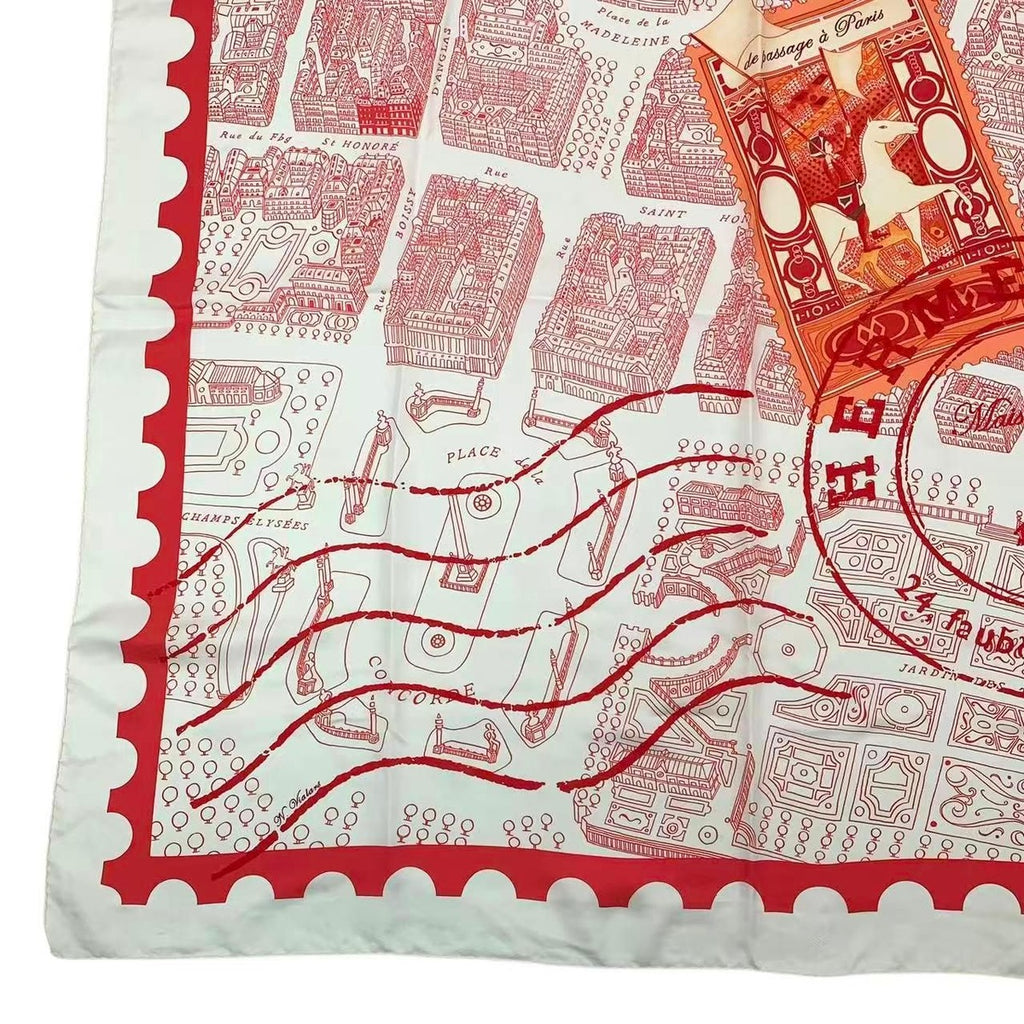 Hermes Carre 90 de Passage a Paris Silk Scarf Red — view 4