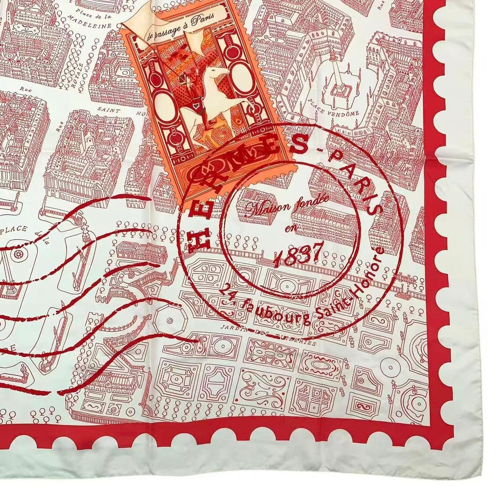 Hermes Carre 90 de Passage a Paris Silk Scarf Red — view 5