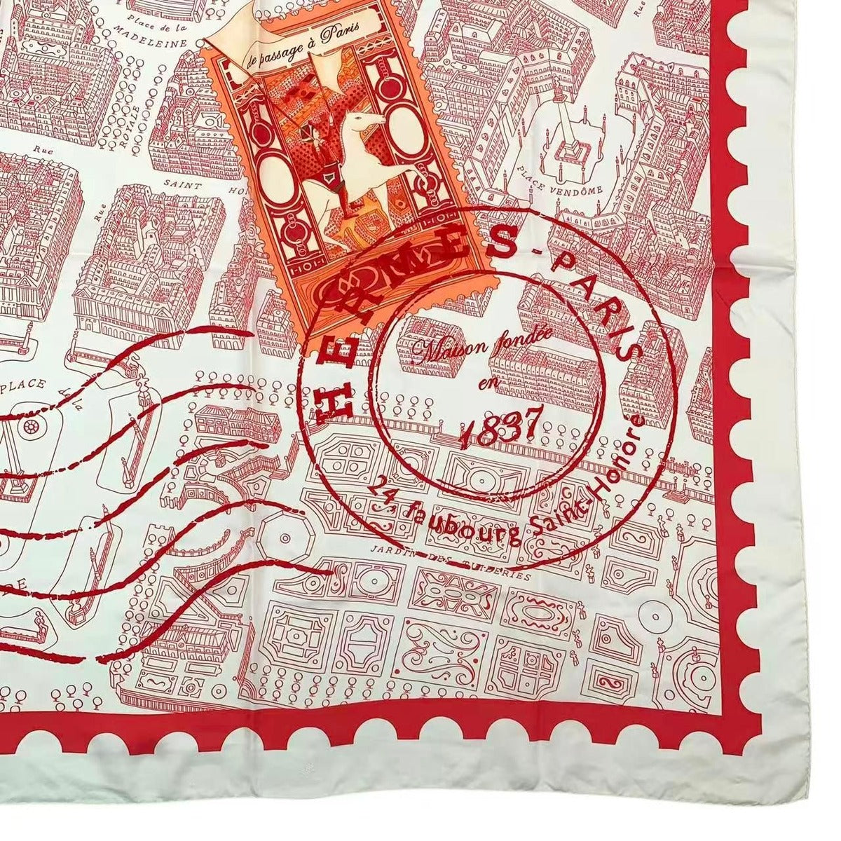 Hermes Carre 90 de Passage a Paris Silk Scarf Red — view 5