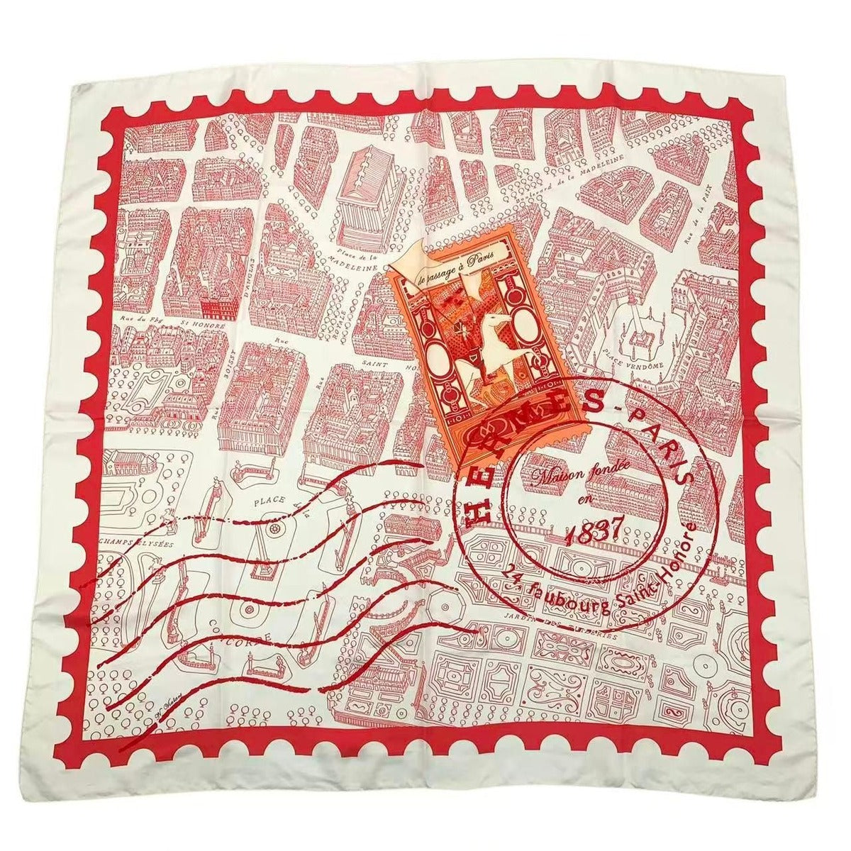 Hermes Carre 90 de Passage a Paris Silk Scarf Red