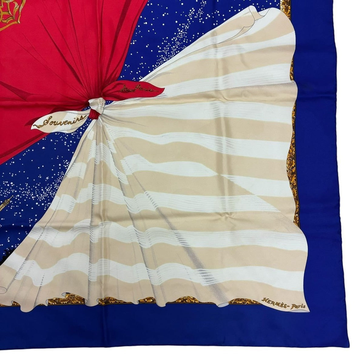 Hermes Scarf Carre 90 Silk Souvenirs de Paris Memories of Blue Red — view 4