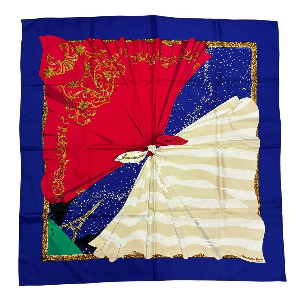Hermes Scarf Carre 90 Silk Souvenirs de Paris Memories of Blue Red