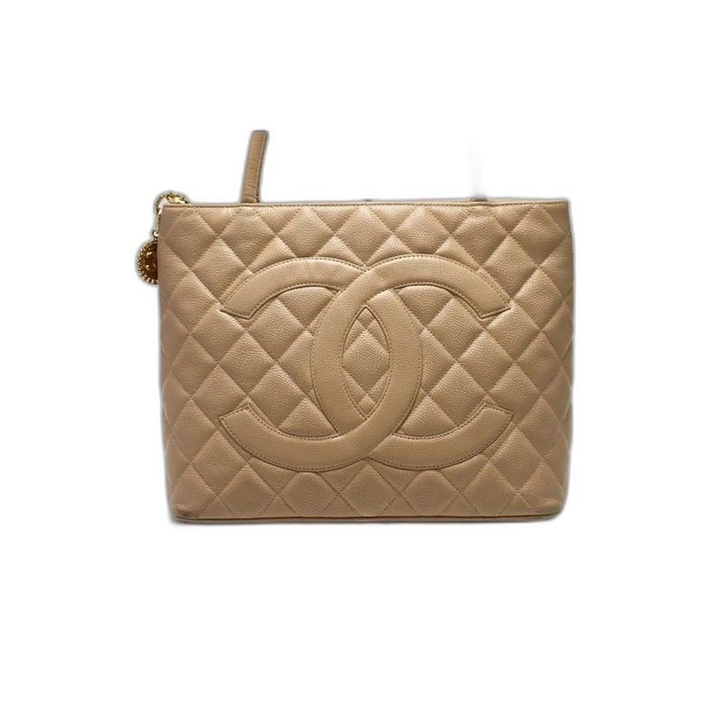 Chanel Caviar Leather Quilted Jumbo CC Logo Medallion Tote