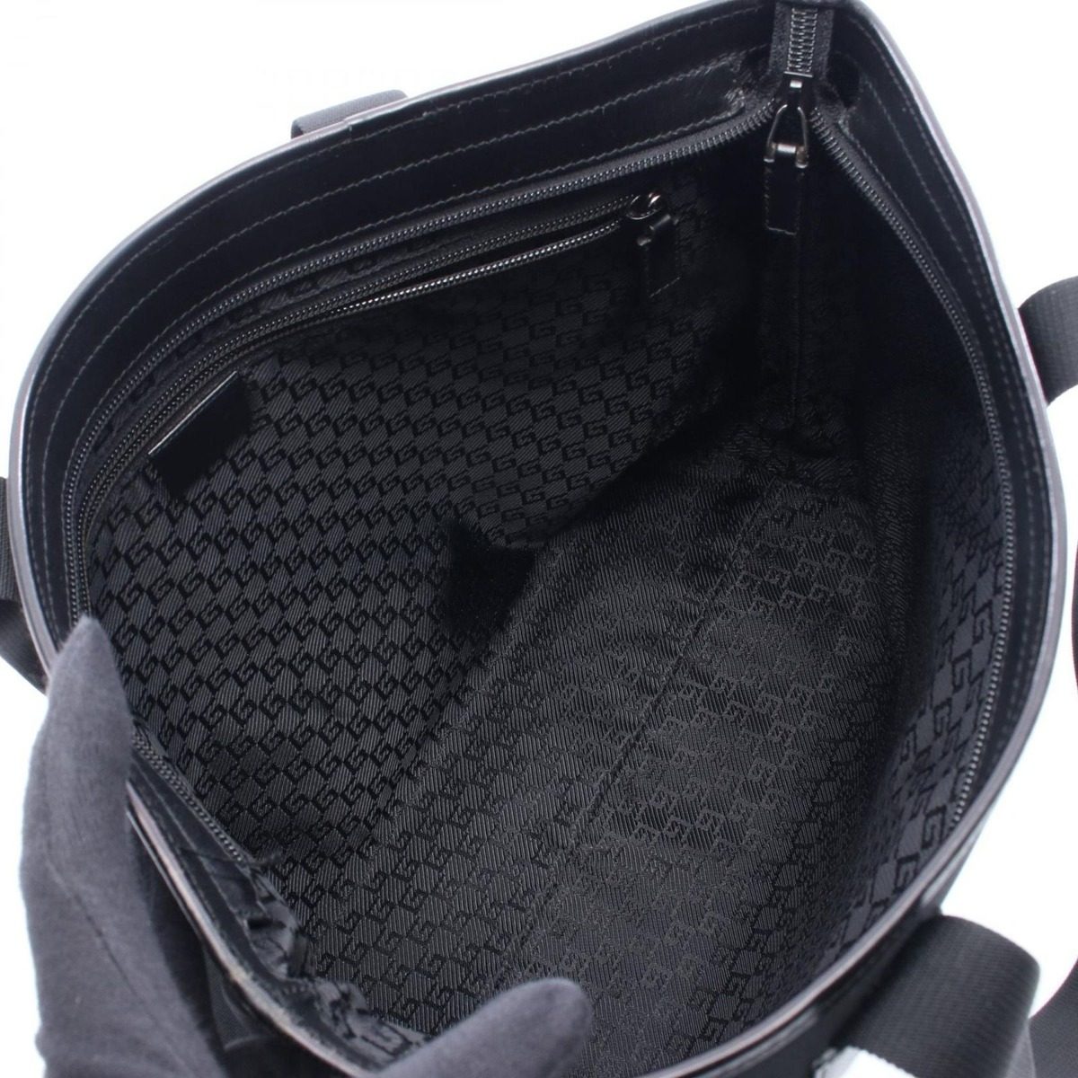 Gucci Tote 019 Black Canvas Leather — view 3