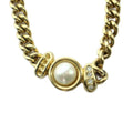 Dior Necklace Logo Faux Pearl Rhinestone Gold