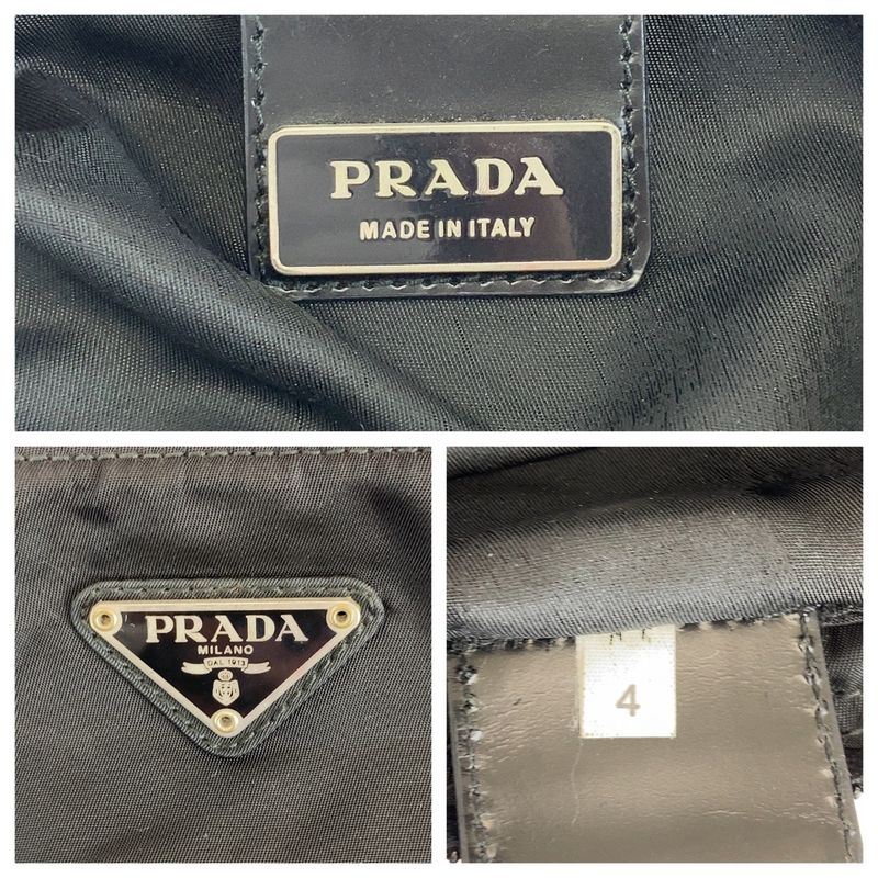 Prada Tessuto Triangle Logo Plate Black Silver Hardware Nylon Shoulder Bag — view 4