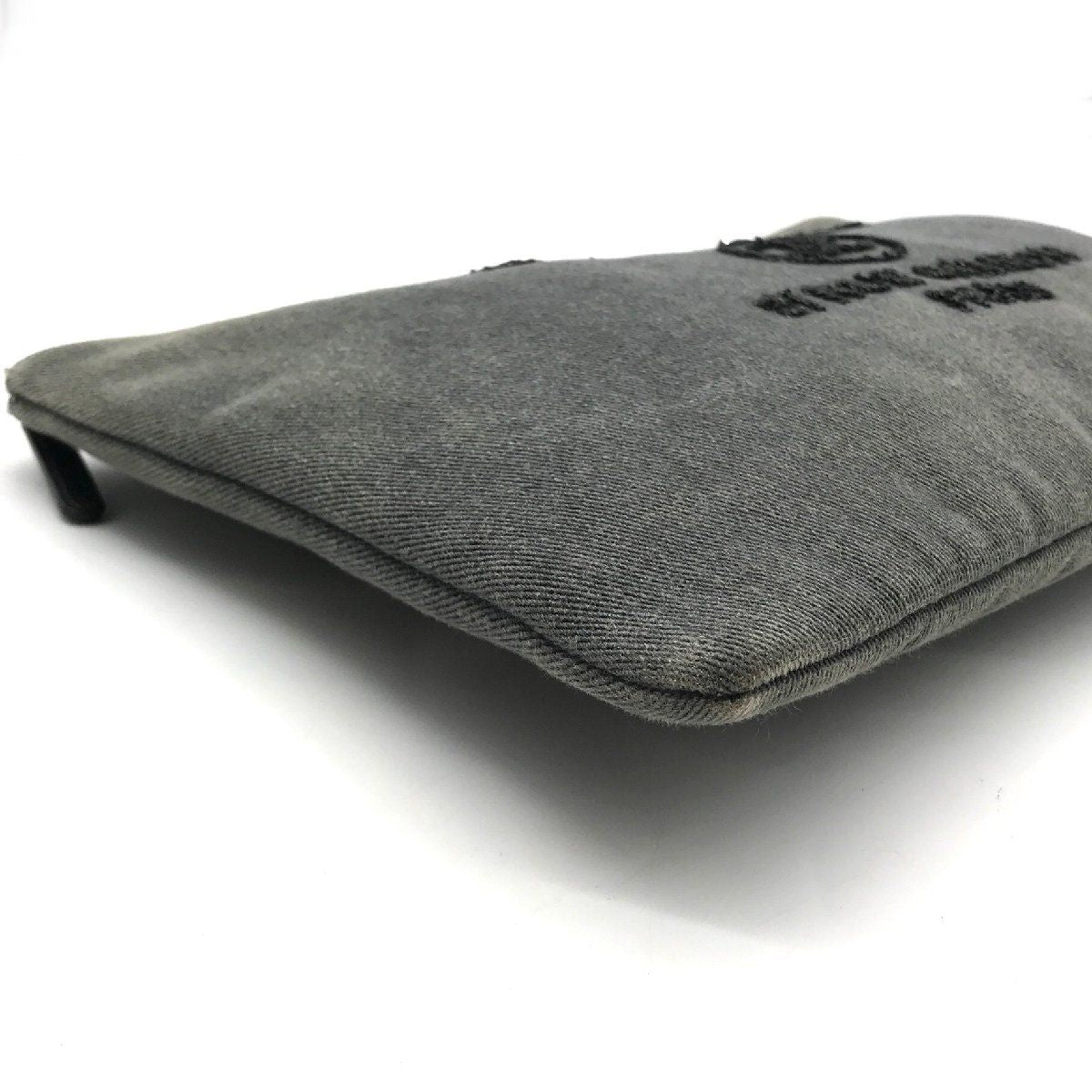 Chanel CC Logo Deauville Denim Sequin Clutch Gray Jeans — view 9