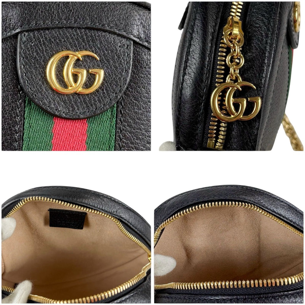 Gucci Round Shape Mini Chain Shoulder Bag Ophidia Black Sherry Line — view 8