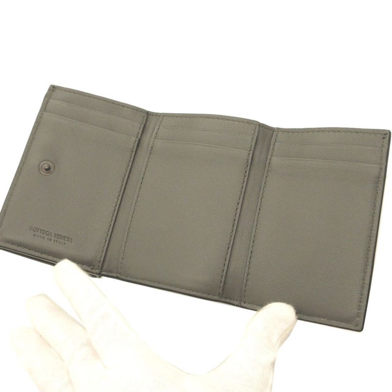 Bottega Veneta Intrecciato Compact Wallet Leather Black Gray Trifold — view 4