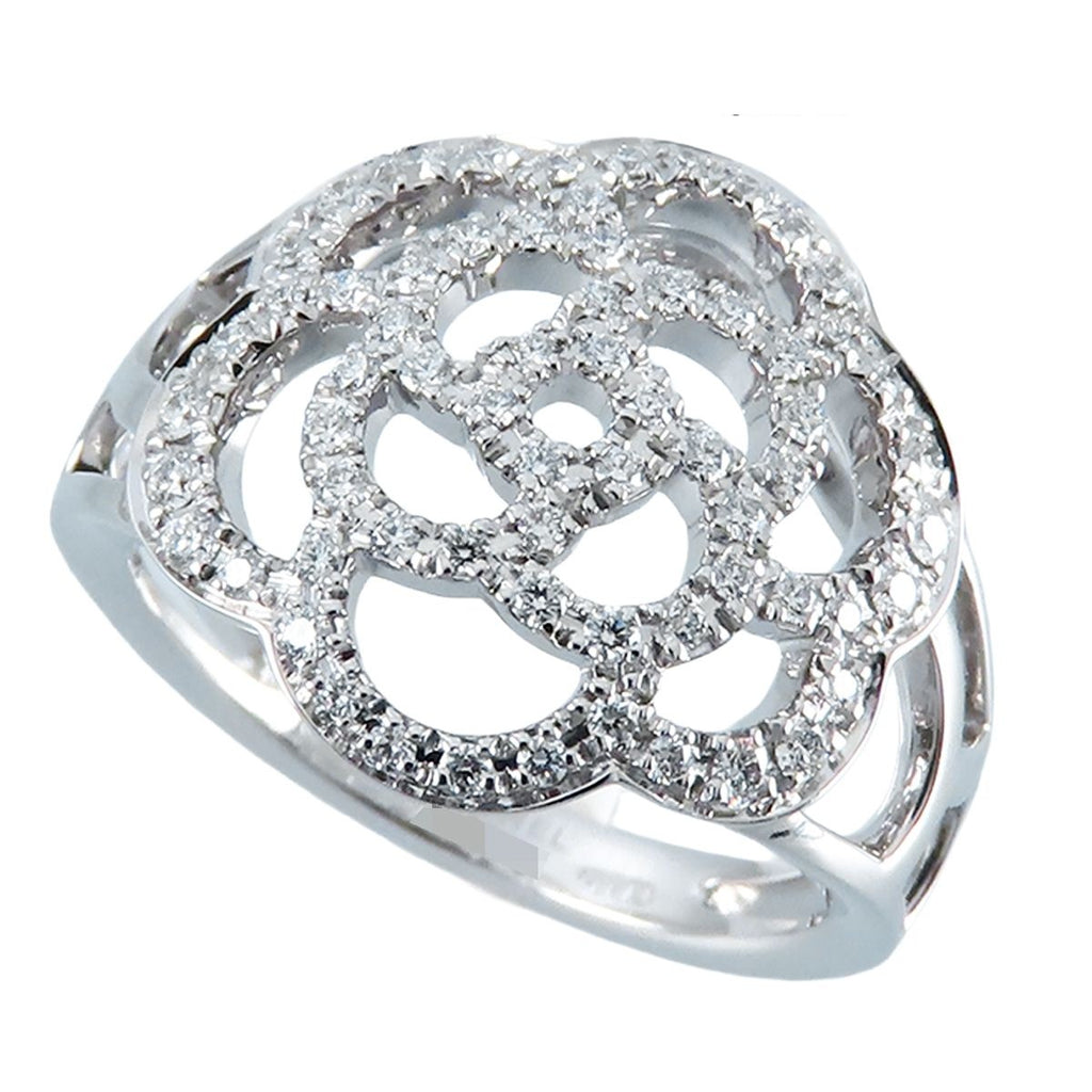 Chanel Camellia Ring White Gold 18K Diamond Pave