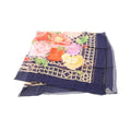 Hermes Scarf Shawl Carre 140 Muslin Roseraie Silk Navy Multicolor