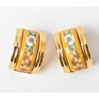 Hermes Earrings Emailles Cloisonne Enamel With Flower Motif Yellow