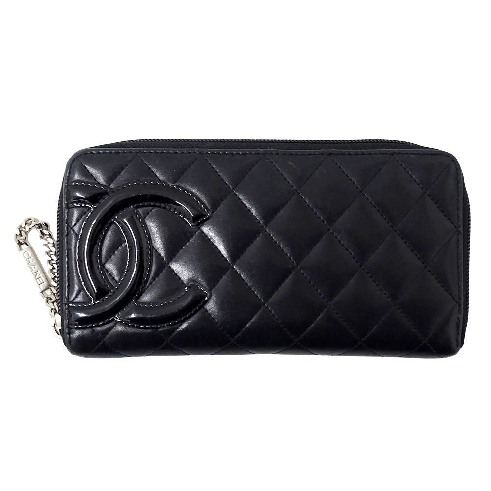 Chanel Wallet Cambon Long Lambskin Black Silver