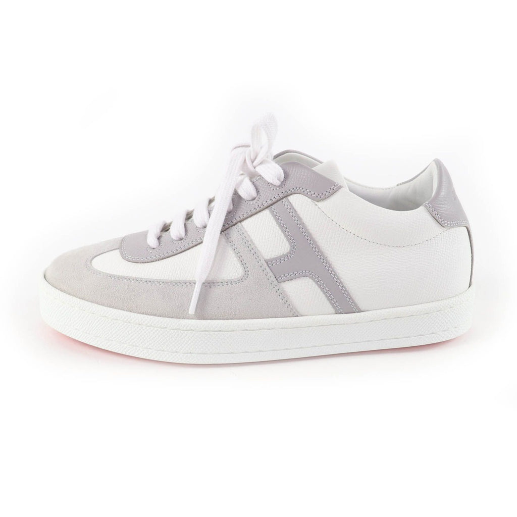Hermes Boomerang Logo Suede Leather Lace Up Sneakers White Gray 35 — view 5