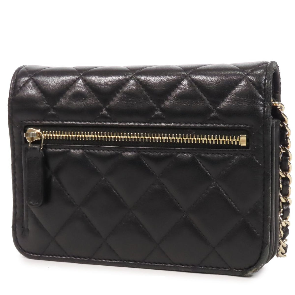 Chanel Chain Wallet Black Gold Lambskin Mini Quilted 15 Shoulder Bag — view 2