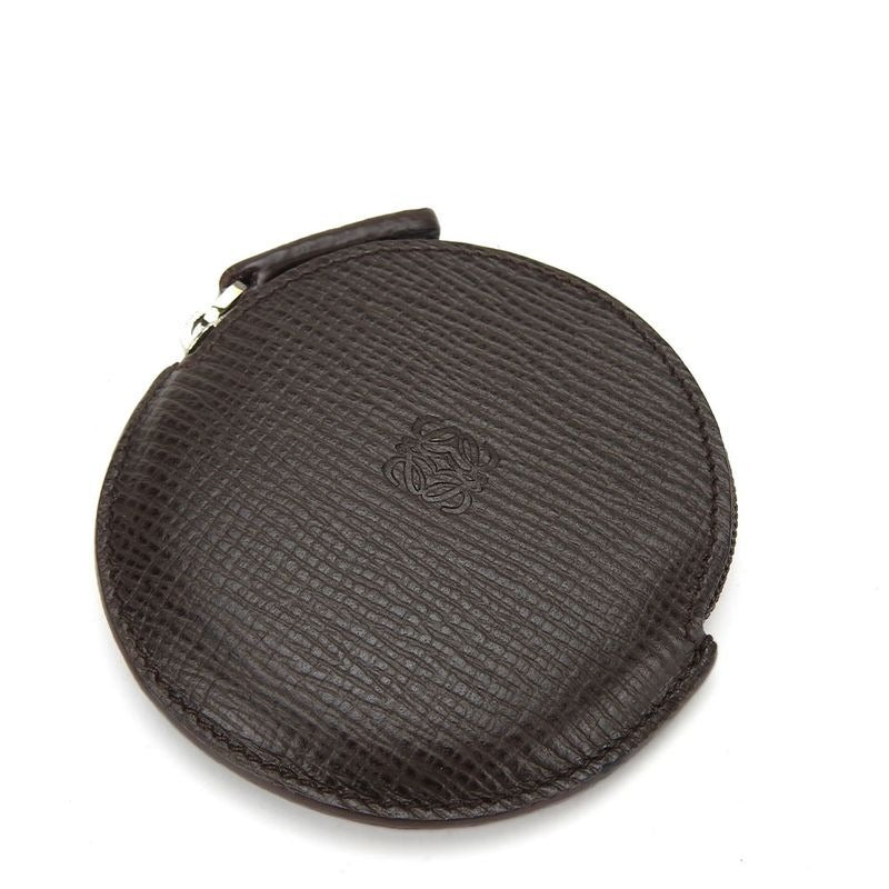 Loewe Coin Case Leather Brown Silver Hardware Anagram Small Round