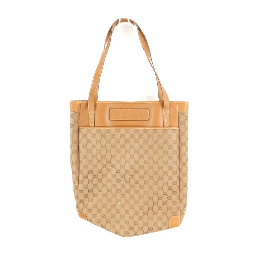 Gucci Sorry 002 115 Tote Leather GG Pattern Gold Charm Vintage