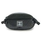 Chanel Sports Line Waist Pouch Bag Body Rubber Suede Black