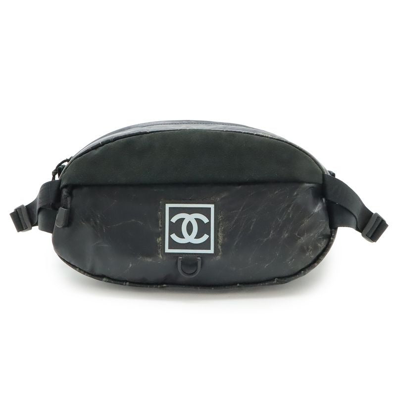 Chanel Sports Line Waist Pouch Bag Body Rubber Suede Black
