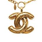 Chanel CC Logo Quilted Chain Pendant Necklace Gold Plated