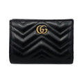 Gucci Bifold Wallet Double Quilted Leather Logo Black Gold