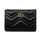 Gucci Bifold Wallet Double Quilted Leather Logo Black Gold