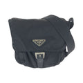 Prada Tessuto Black Silver Nylon Leather Shoulder Bag