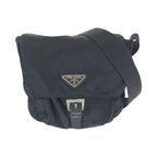 Prada Tessuto Black Silver Nylon Leather Shoulder Bag